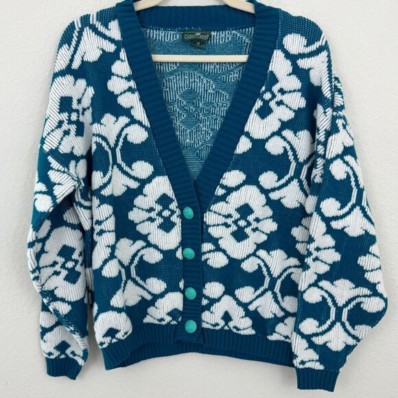 Cabin Creek Women's Vintage Floral Cardigan Button Sweater Green Size M - Picture 1 of 9